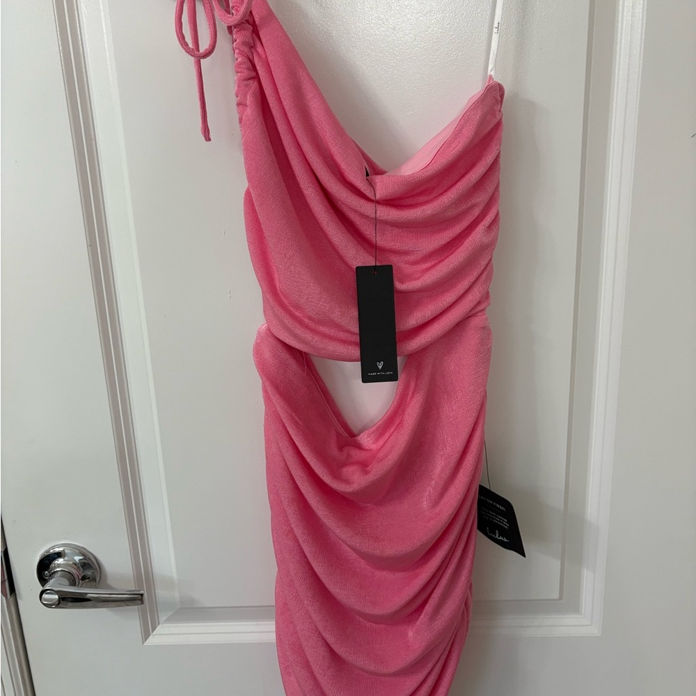 Lulu's Pink Ruched Tie Front Bodycon Dress